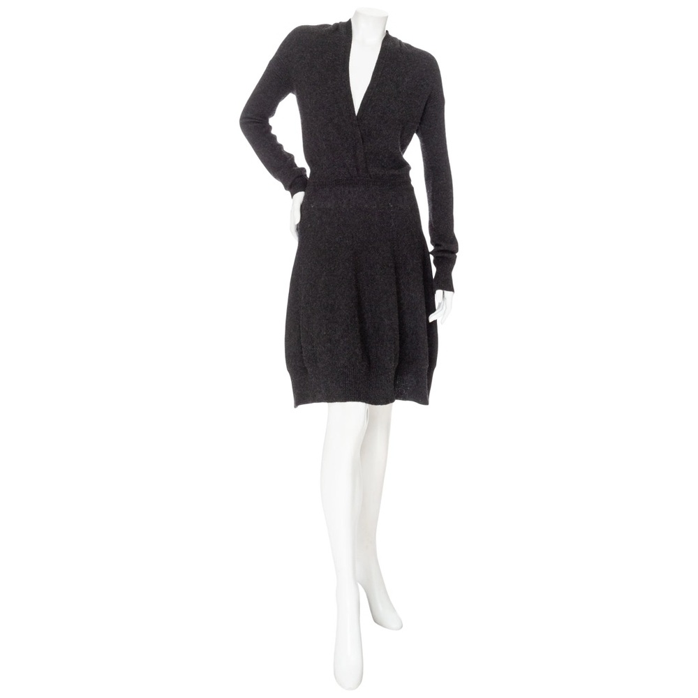 Yves Saint Laurent Gray Cashmere Knit V-Neck Dress - Picture 1 of 9
